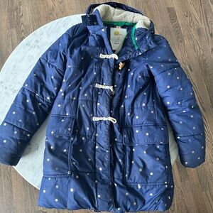 Boden Navy Polka Dot Puffer Coat